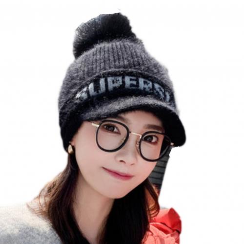 Warme gebreide muts dames winter warme muts dames dames herfst winter warme letter bedrukte gebreide muts mutsen met klep: Zwart