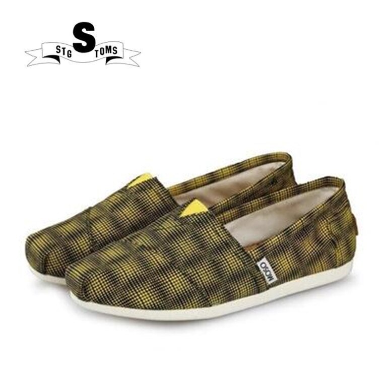 Vrouwen Flats Peas Canvas Schoenen Vrouw Slip Op Loafers Vrouw Platform Platte Schoen Plaid Geel Espadrilles Vrouwen Flats Track Veld