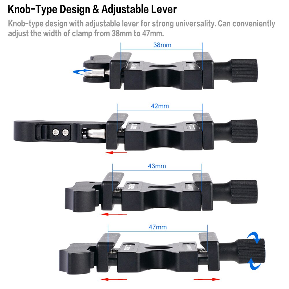 Andoer cl -50ls snabbkopplingsklämma justerbar spak knopp-typ 1/4 &quot;&amp; 3/8 &quot; hål för arca swiss quick release plate kulhuvudstativ