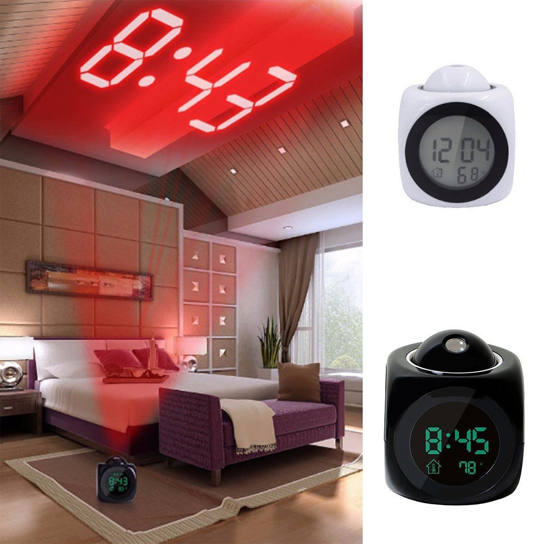 1pc Multifunction LCD Talking Projection Alarm Clock Time & Temp Display