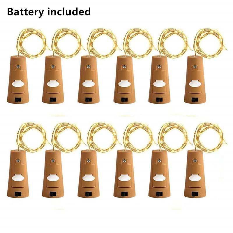 Luces de corcho para botella de vino, luces para botellas de vino, 12 paquetes de luces de cadena de corcho de vino LED de 6,5 pies y 20 para tarro de vidrio, Feria de Navidad