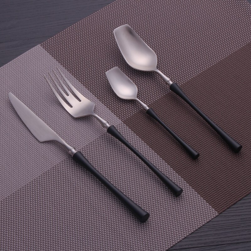Lyxiga servisset gyllene bestick 304 rostfritt stål bestick middagsset vitguld sked gaffel kniv bestick kit servis set: Svartsilver 4 st