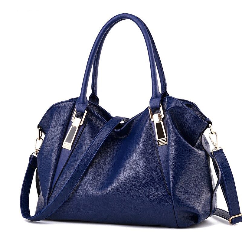 Herald kvinder håndtaske kvindelige pu læder tasker håndtasker damer bærbar skuldertaske kontor damer hobos taske totes: Blå