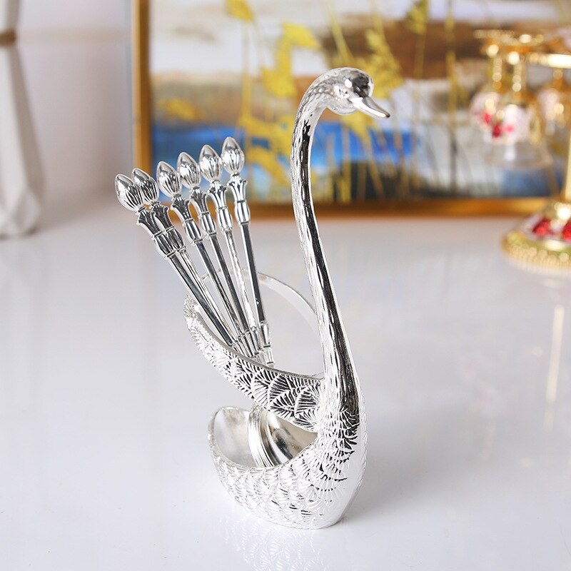 Fruit fork set zinc alloy lovely household fruit sticks with European fork Swan shaped tableware mini spoon tiny spoon