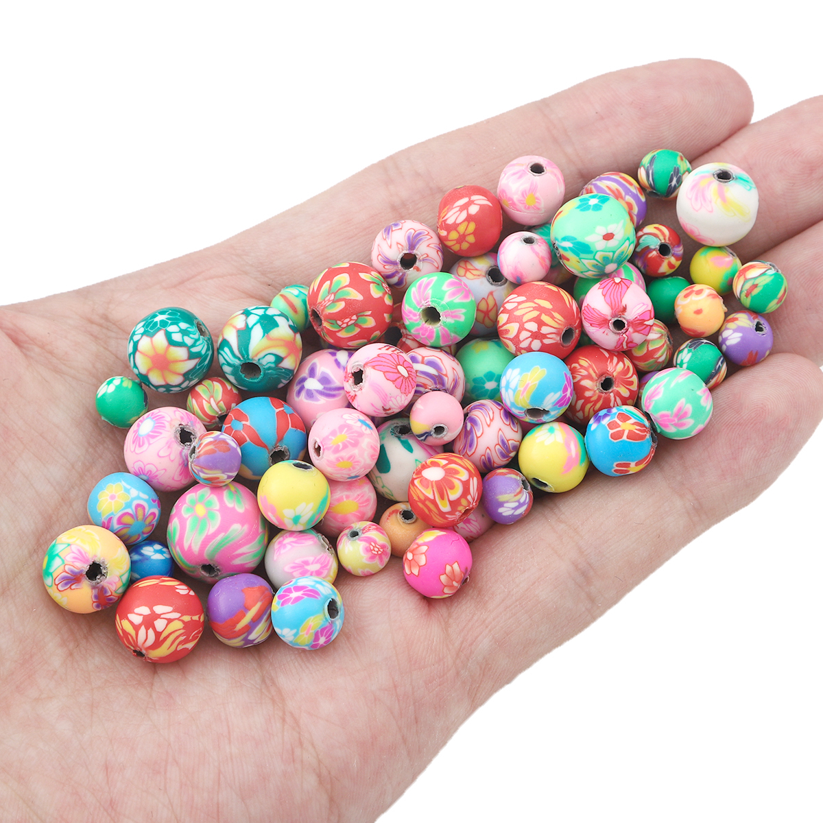 Cuentas de arcilla polimérica de colores para fabricación de pulseras, abalorios redondos para manualidades, abalorios sueltos a granel de varios patrones, hechos a mano, 50 piezas, 6/8/10/12mm
