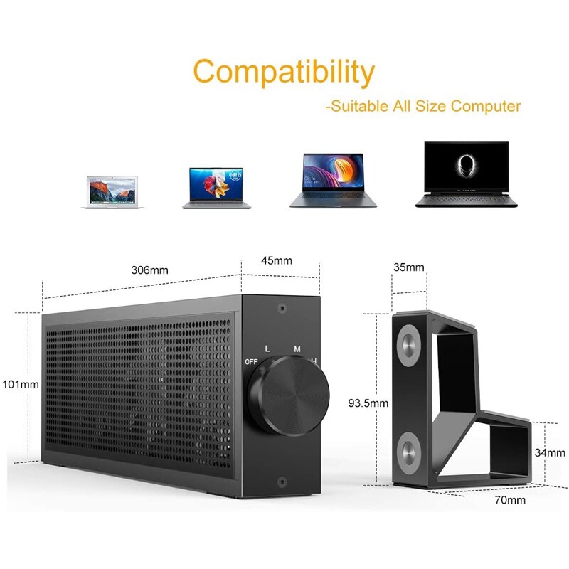 Jiushark Laptop Fan Cooling Pad Aluminium Laptop Cooler Stand Met 3 Rgb Led Light 3 Verstelbare Speed Usb 2.0 Voor gaming, werken