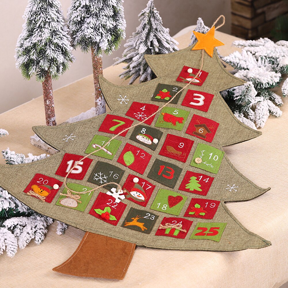 Christmas Advent Calendar Linen Xmas Tree Countdown Hanging Home Decor