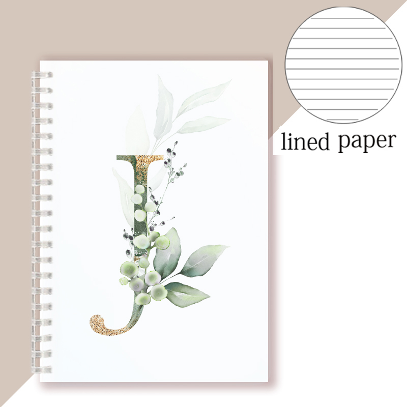 Lined Page Spiral Notebook Initial Alphabet Letters Note Book Writing Pads Majuscule Letter With Flower Personality Name: black