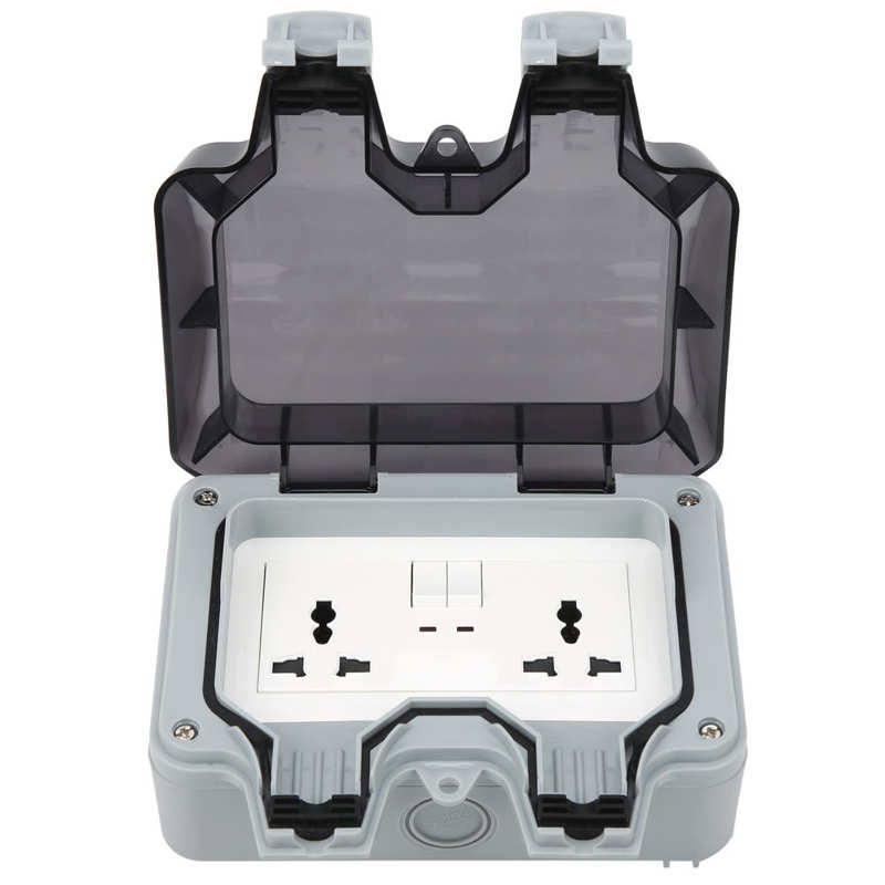 Outdoor Wall Power Socket with 2 3-Hole Socket + 2 Switch Waterproof Electrical Outlets 220V