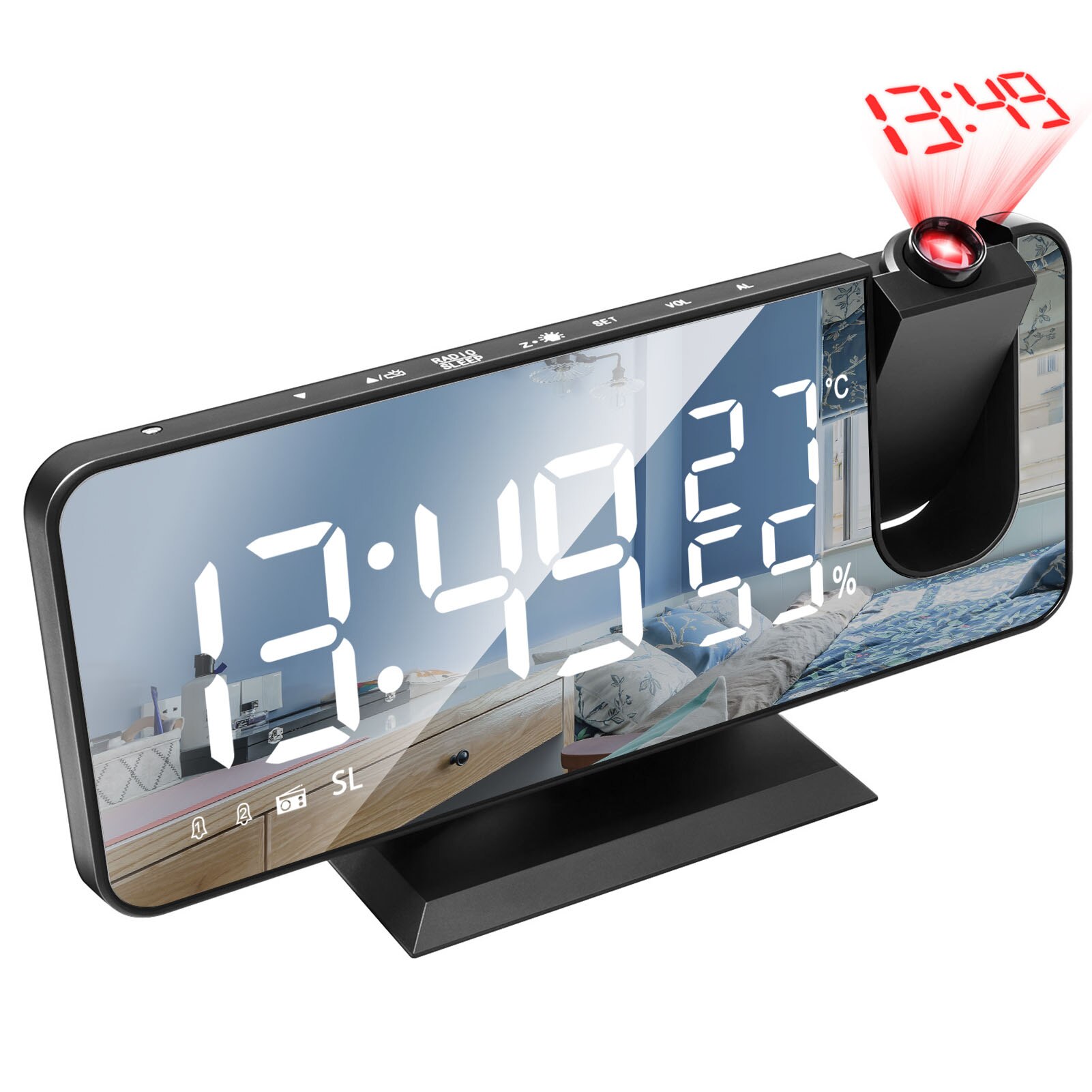 Small Scale Table Clock Retro Flip Over Clock Stainless Steel Internal Gear Operated Quartz Clocks Black White Home Decoration: Projection-Black