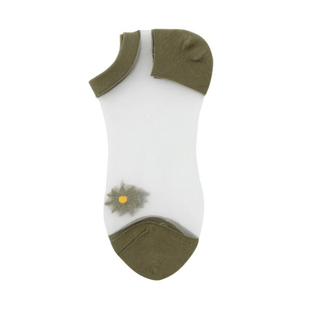 Small Daisy Sheer Tulle Floral Ankle Socks Women Best Mesh Transparent Girls Cute Black White Sheer Lace Nylon Socks Target Pop: Green