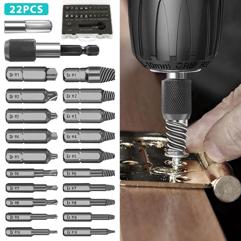 22/33Pcs Damaged Screw Extractor Drill Bit Extractor Drill Set Speed Take Out Broken Screw Bolt Extractor Bolt Stud Remover Tool