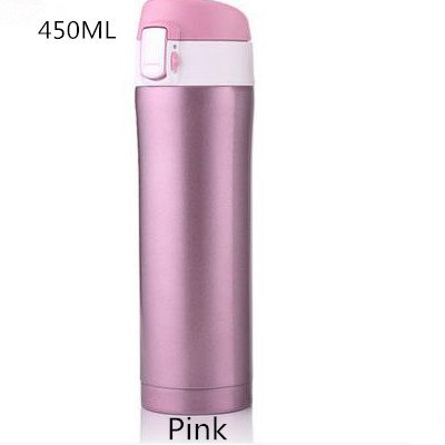 Termo Taza Termo taza al vacío taza 304 de acero inoxidable con aislamiento taza 450ML botella térmica termo vacío frasco botella de agua: Rosa