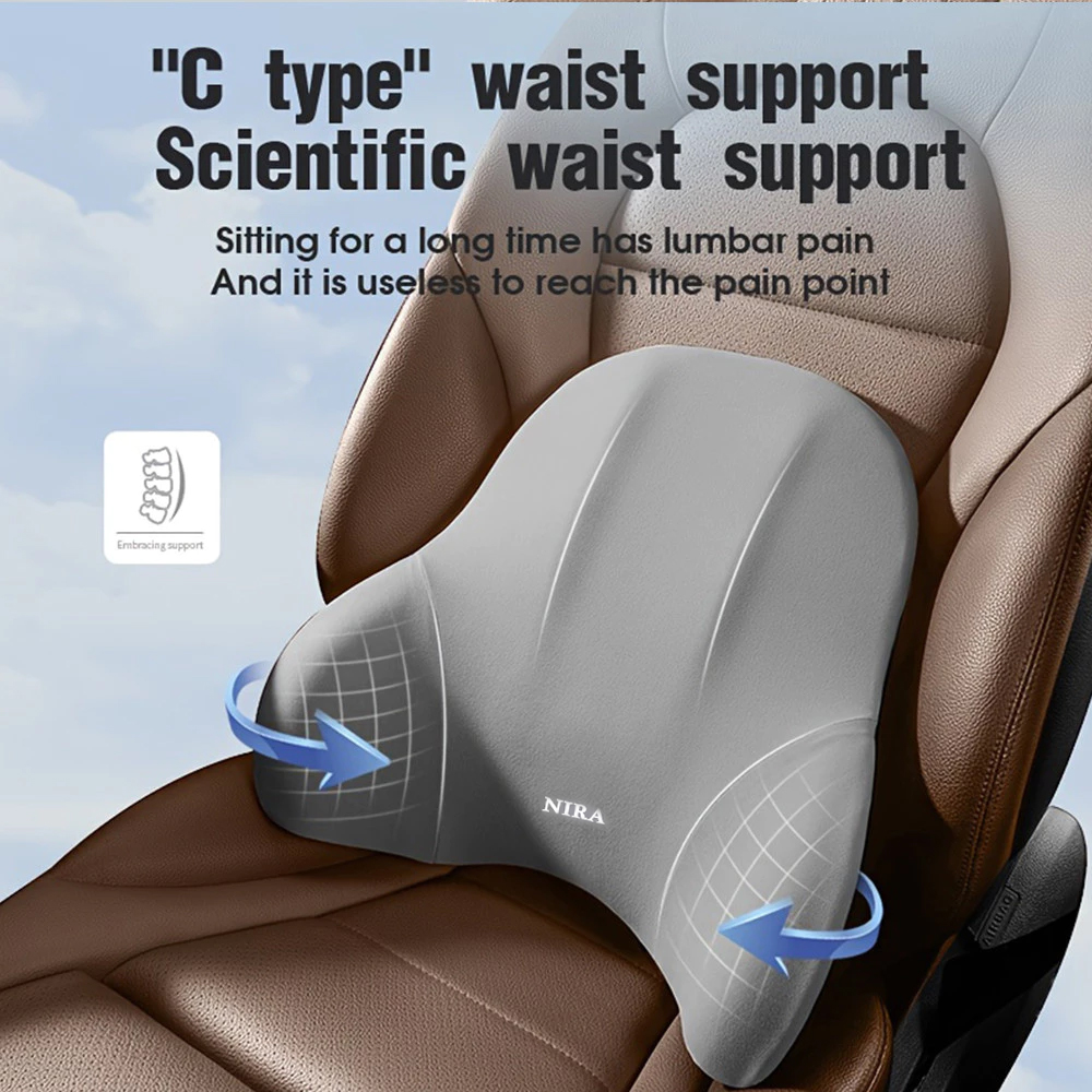 Almohada de espuma viscoelástica para el cuello para coche, protección para aliviar el estrés, cojín de respaldo Lumbar, cojín Lumbar transpirable para reposacabezas de coche