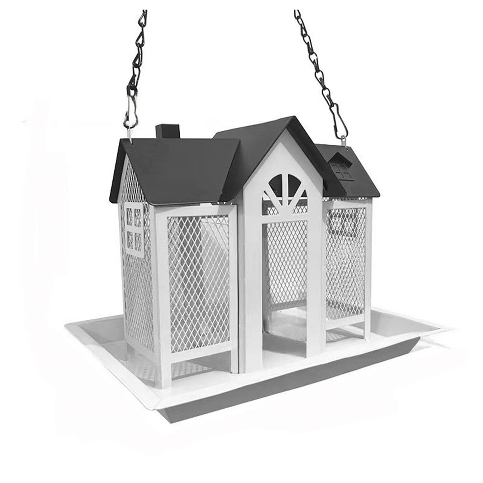 Vogelvoeders voor buitenshuis Metalen vogeltuinvoeders Regen-/winddicht Cottage Vogelvoeder Vogelvoeder met grote capaciteit: WHITE