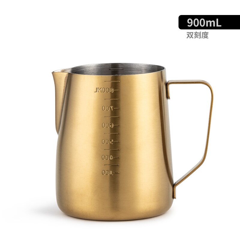 Jarra de espuma café con leche 300/600/900ml, jarra de Barista, jarra de arte artesanal con Latte, taza de acero inoxidable a doble escala con boca de águila Taza de leche: H