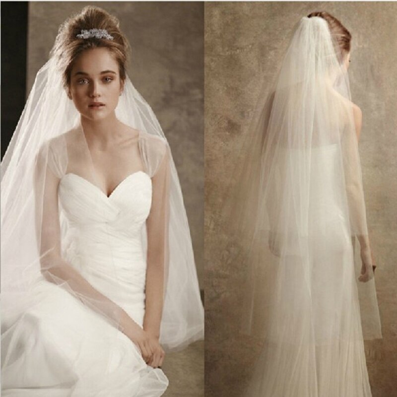 Twee Lagen Korte Sluier Met Kam Simple Cut Edge Veil Soft Tule Bridal Accesorie Wit Ivoor Wedding Veils