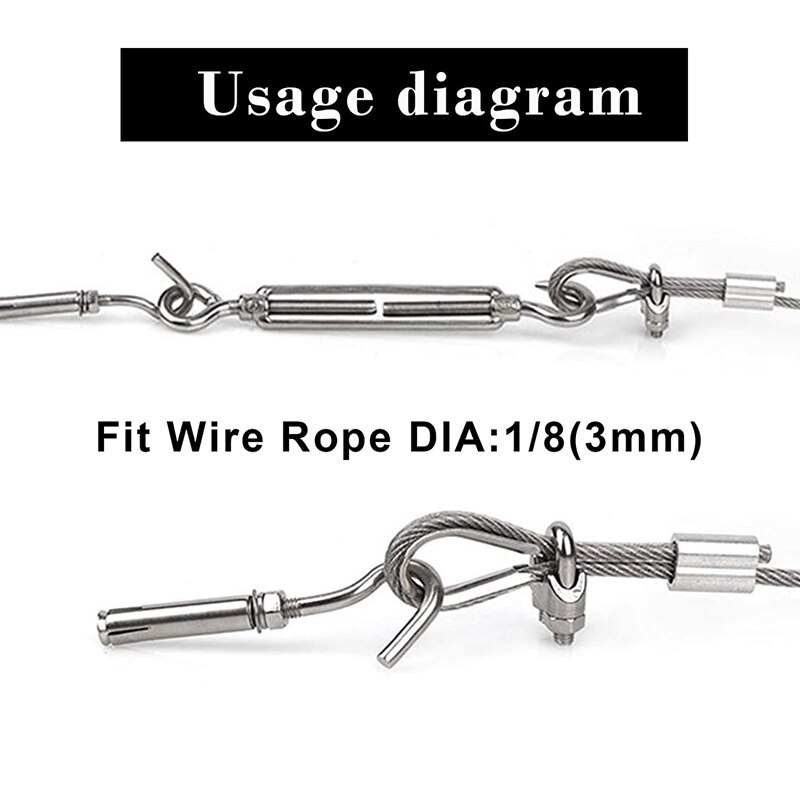 10 Pcs M6 304 Stainless Steel Turnbuckle Screw Hook Adjustable Wire Rope Tension Draw-In Bolt (Hook &amp;amp; Eye)