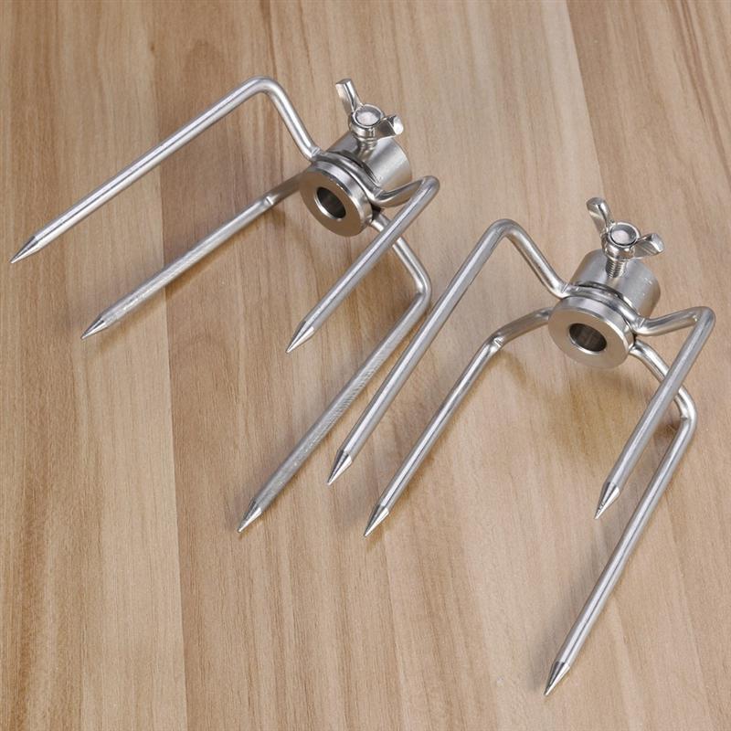 Pair of Stainless Steel Rotisserie Meat Forks Kit Grill Replacement With Square Spit Rods