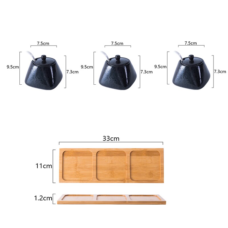 Spice Jar Ceramic Spice Box Household Kitchen Spice Jar Set Chili Jar Combination Salt Monosodium Glutamate Condiment Bottle: E three-piece suit