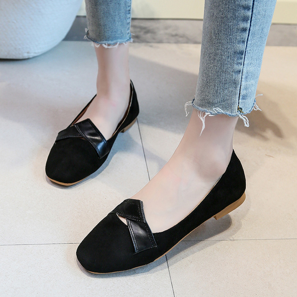 Nice Flat Shoes Women Ethnic Style Flats Female Casual Boat Shoes Slip On Loafers Women Flock Soild Flats: Black / 40