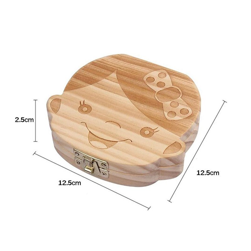 Baby Milk Teeth Box Spanish English Russion French Baby Wood Tooth Box Organizer Kids Deciduous Storage Collect wooden Box