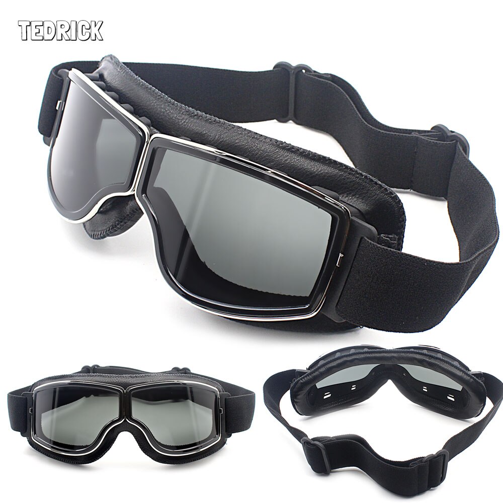 Universal vintage foldbar sølv ramme beskyttelsesbriller motorcykel briller hjelm beskyttelsesbriller motorcykel solbriller vindtæt briller: Sortgrå