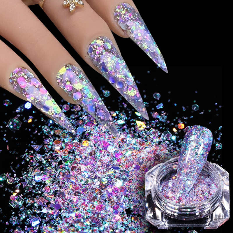 Or Rose 3D hexagone ongles paillettes flocons Nail Art paillettes poudre paillettes scintillantes vernis manucure décorations ongles accessoires