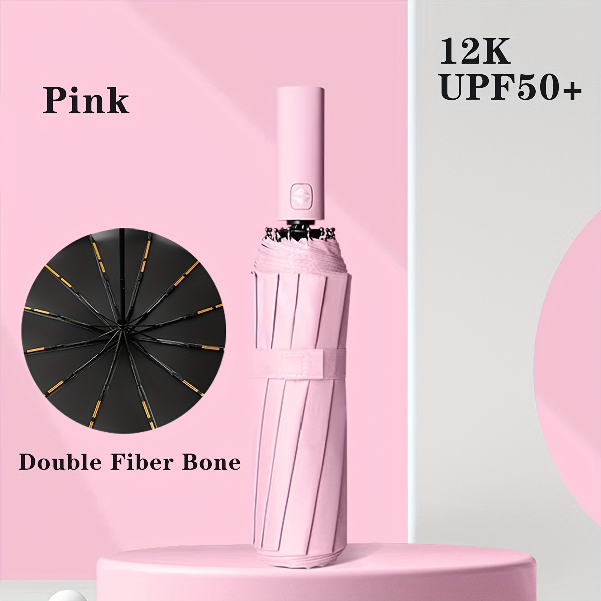 Ombrello pieghevole automatico extra larga: telaio doppio rinforzato, UV e antivento. Essenziale durevole, compatto e per tutte le stagioni.: Colore rosa