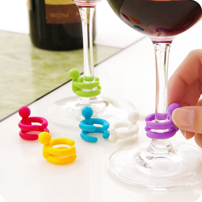 7 Stks/set Wijn Cup Mixproof Siliconen Marker Bars/Party Voorkomen Verwarren Rubber Wijnglazen Label Met Flessenstop