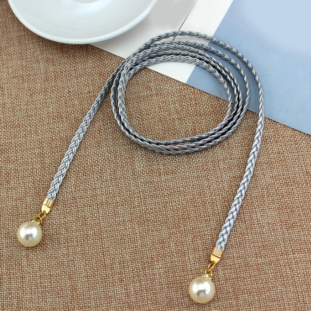 Thin Braid Women Belt Woven Tassel Pearl Waist Strap Boho Girls Waistband Waist Rope Waist Belts For Dress Accessories: Silver