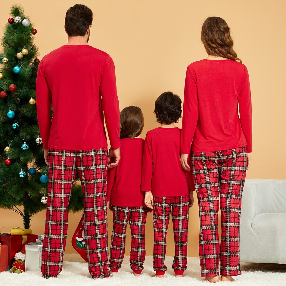 Patpat vinter familie look rød fest pyjamas sæt brev positionering print matchende pyjamas familie sæt