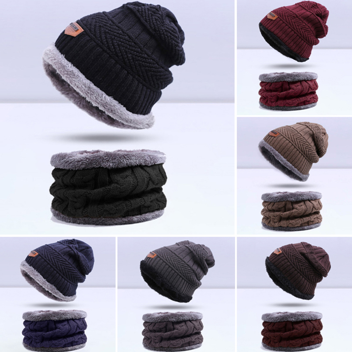 URDIAMOND-ensemble de foulards pour hommes, unisexe, 6 couleurs, tricot, ensemble d'écharpes, chapeau en laine chaude, accessoires d'extérieur, hiver