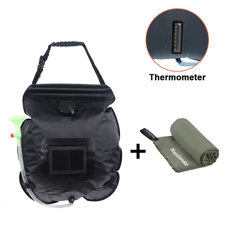 20L Solar- Dusche Tasche wasserdicht für Camping Tragbare Wasser Taschen draussen Faltbare Heizung Umschaltbar Kopf Mit Schnell Trockenen Handtuch: Handtuch Schwarz einstellen