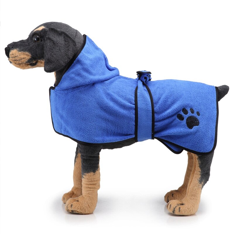 Hund badekåbe pote trykt kæledyr hund pyjamas badehåndklæde til små mellemstore hunde mikrofiber superabsorberende kæledyr tørretøj håndklæde: Blå / S