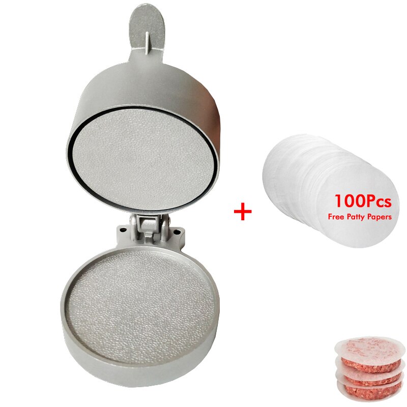 Hamburger Presse Runde bilden Aluminium Legierung 11,9 cm Hamburger Fleisch Rindfleisch Grill Burger Presse Patty Hersteller bilden Fleisch Werkzeuge: Drücken Sie Fan 100Papier