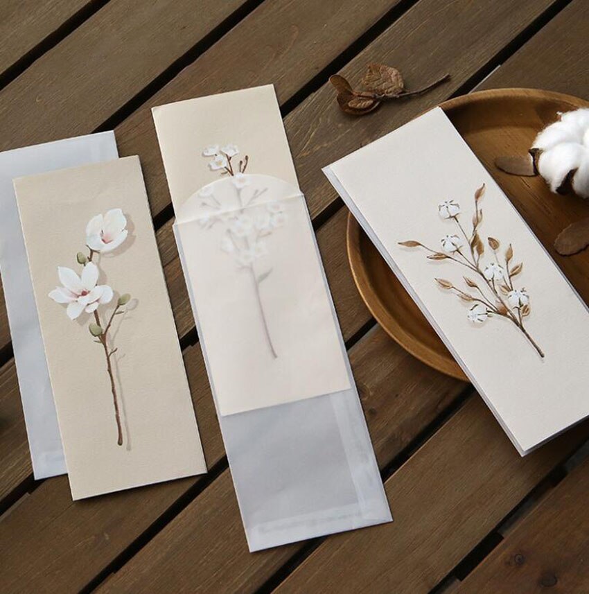 Flower Pattern Letter Pad Envelopes Set 3Pcs Envelope + 3 Sheets Paper Letter Message Greeting Card Paper Letter Stationary