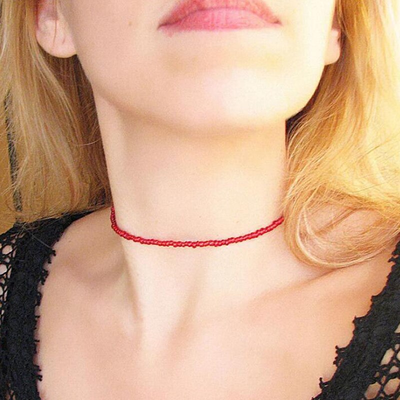 Delikat boho boheme sort hvid rød gul flerfarvet beaded choker halskæde grøn turkis halskæde til kvinder smykker: Rød