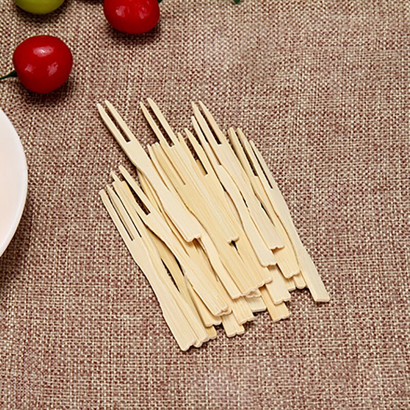 100 stk festdessertpinne for bryllupsinnredning engangs bærbar cupcake fruktgaffel tre naturfarge
