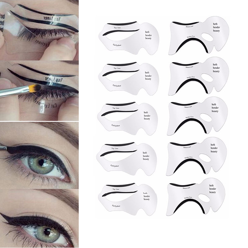 Delineador de ojos, plantillas para sombras de ojos, 10 unidades/conjunto, plantilla para delinear ojos con alas, modelos de conformación de la plantilla, herramientas, plantilla para cejas, herramienta de maquillaje
