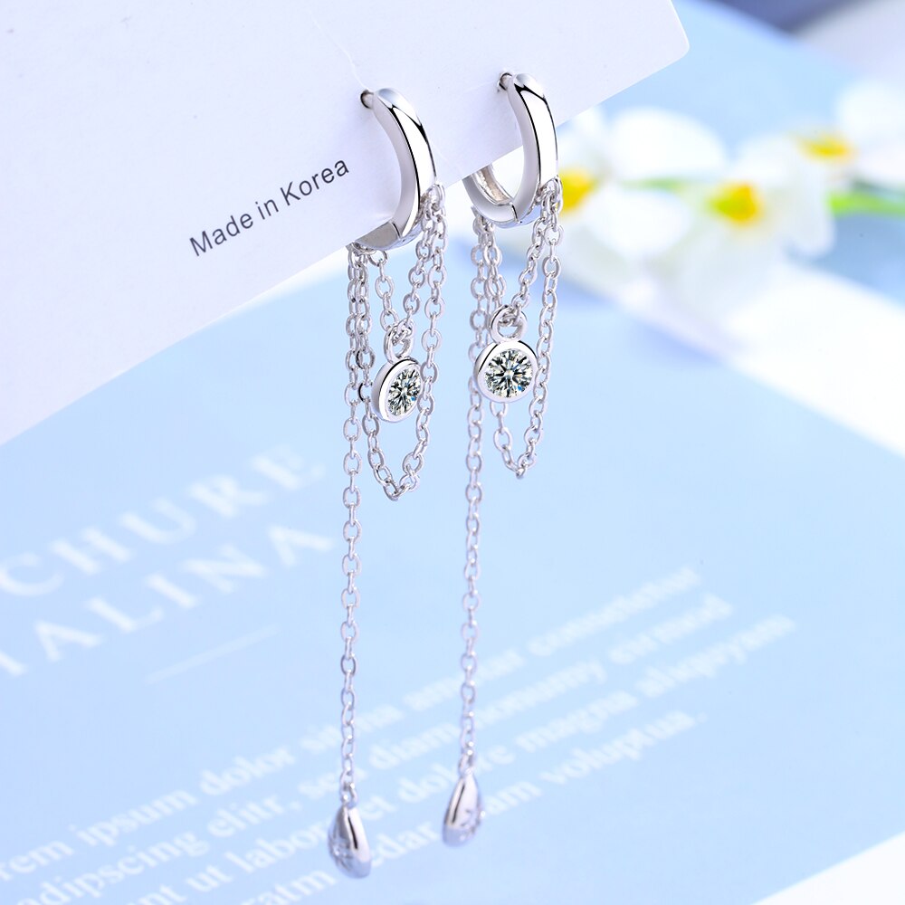 longue gland boucles d'oreilles pour femmes 925 argent Sterling Bling paillettes cubique zircone coréen Simple bijoux accessoires