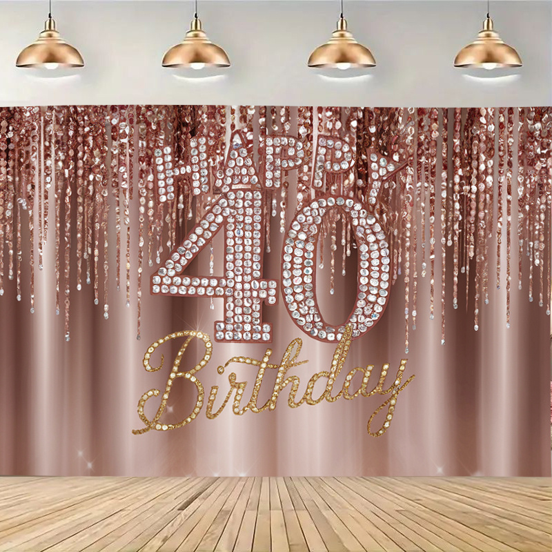 1 pared de fondo para celebración del 40 cumpleaños: brillante de "40" y "feliz cumpleaños" dorado, decoración para de cumpleaños: XXL