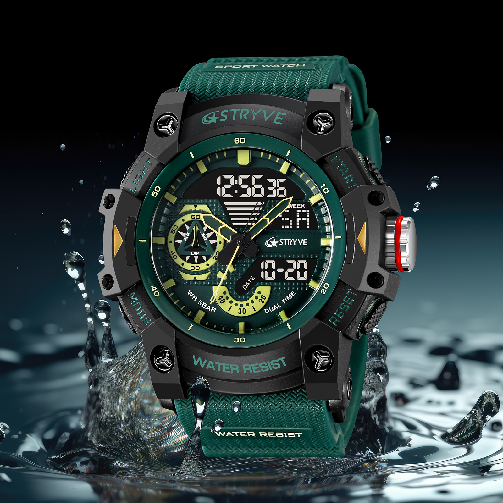STRYVE Watch 8029 Popular Sports Men's Watch Good Analog-Digital Dual Movement Calendar Luminous Waterproof Watches