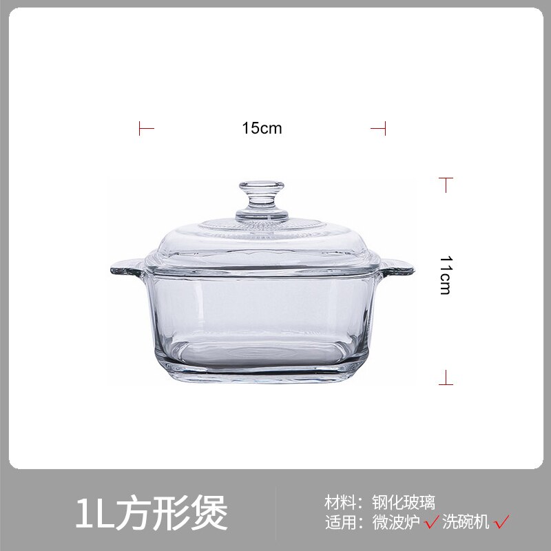 Olla de vidrio templado resistente al calor, olla gruesa con tapa adecuada para cocina, hogar, transparente, frío y: 1000ML-transparent
