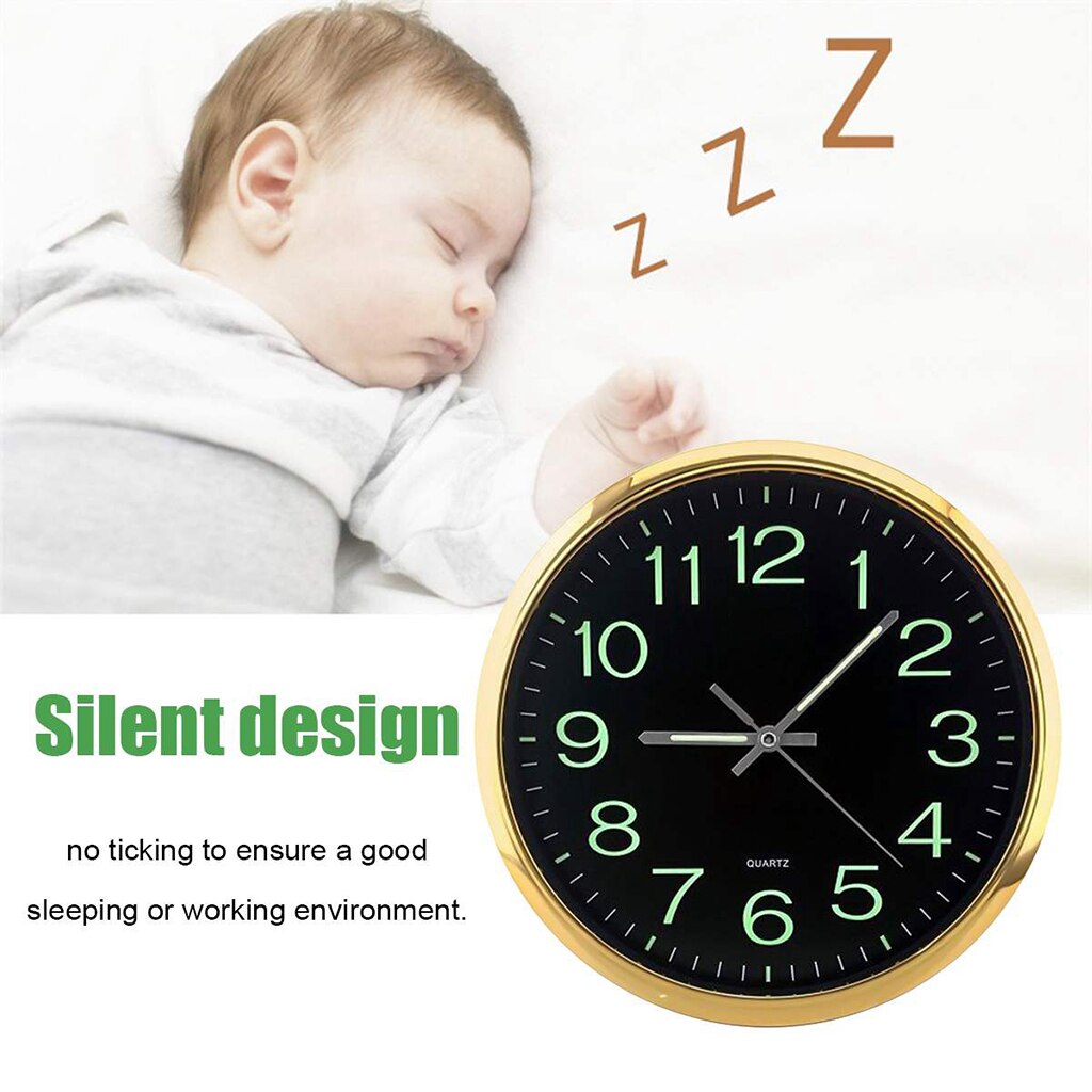 Grande horloge murale lumineuse moderne de 12 pouces, avec veilleuse, décor sans tic-tac