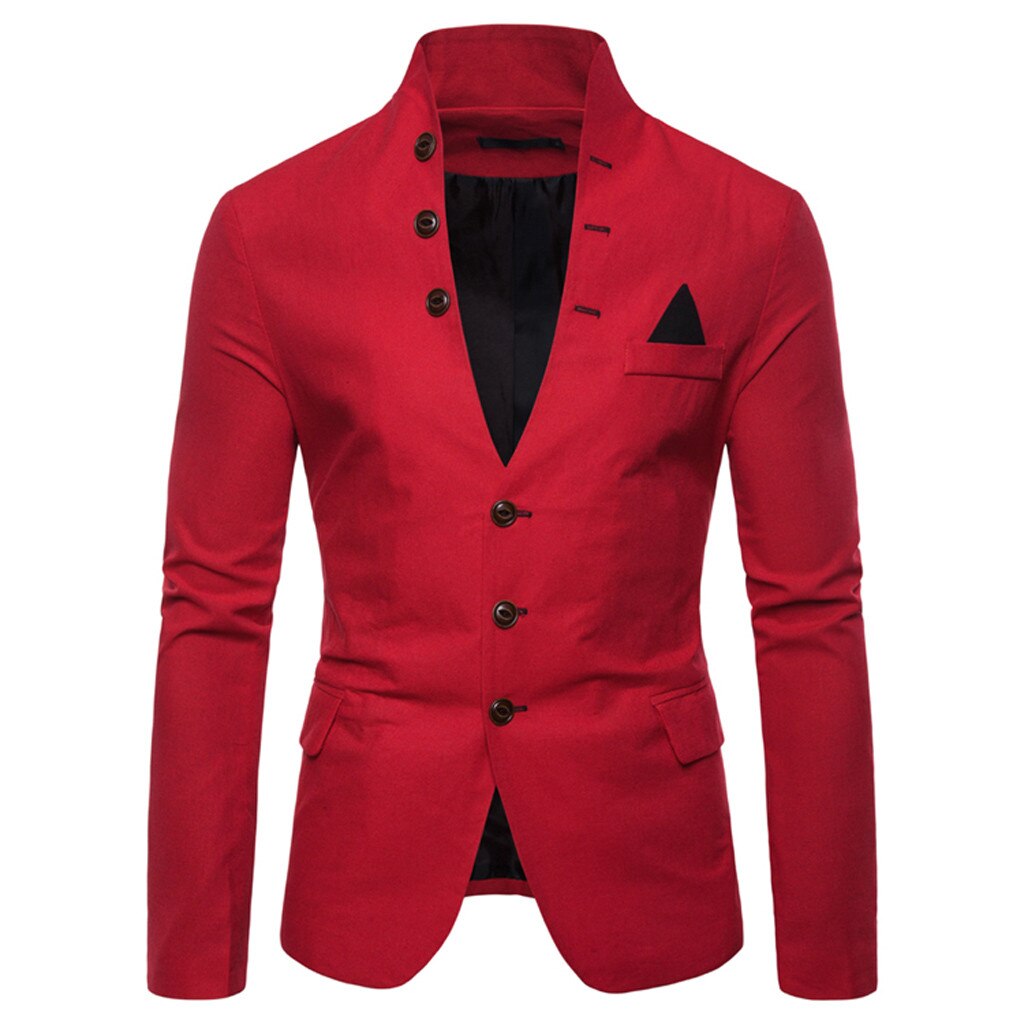 slim fit men suit jacket mens suit casual blazer stand collar party costume homme solid men blazer jacket d91004: Red / XXL