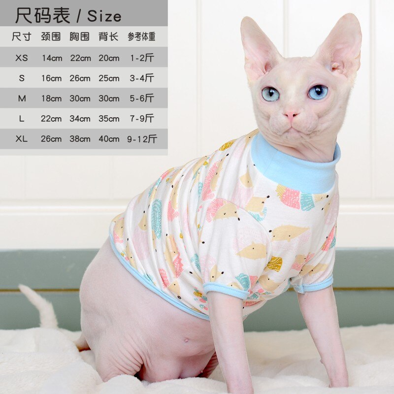 Hairless Cat Clothes Pet Cat Clothes 100% Cotton Shirt Pet Clothes for Spring Summer