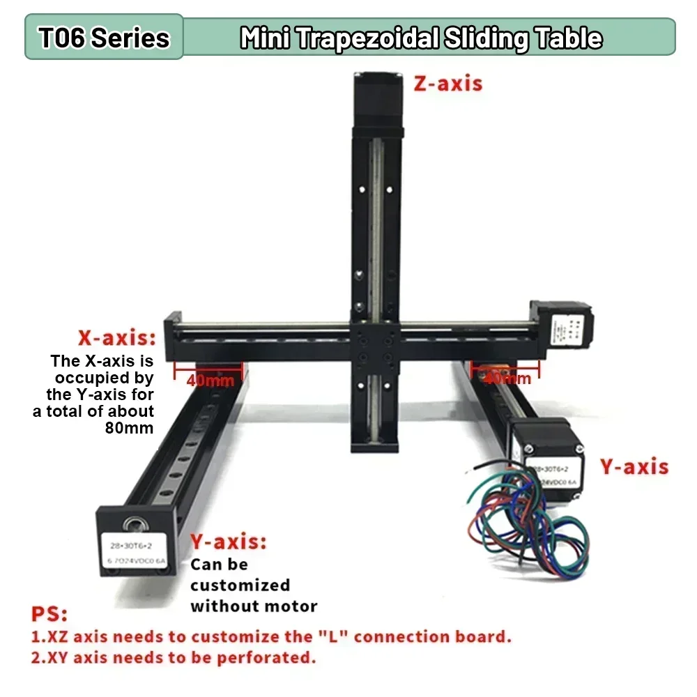 XYZ Axis Motorized Slide Table T-type Linear Guide Rail Stage CNC Mini Sliding Table Motor Drive Kit Electric Linear locking
