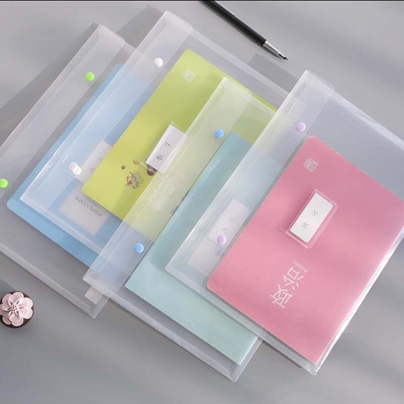 Envelope Folder PP Plastic Storage Pouch Holder Paper Document File Folder Organizer Bag with Snap Button Closure