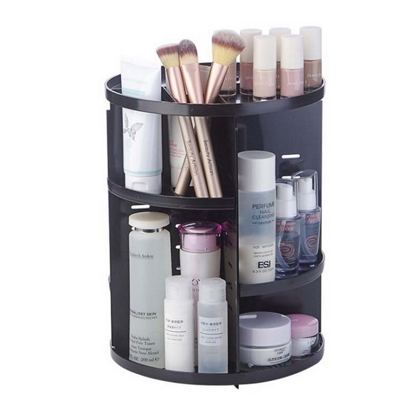Organisateur maquillage stockage en plastique tiroir cosmétique nouvelle 360 degrés rotatif porte-brosse bijoux étagère détachable beauté: black